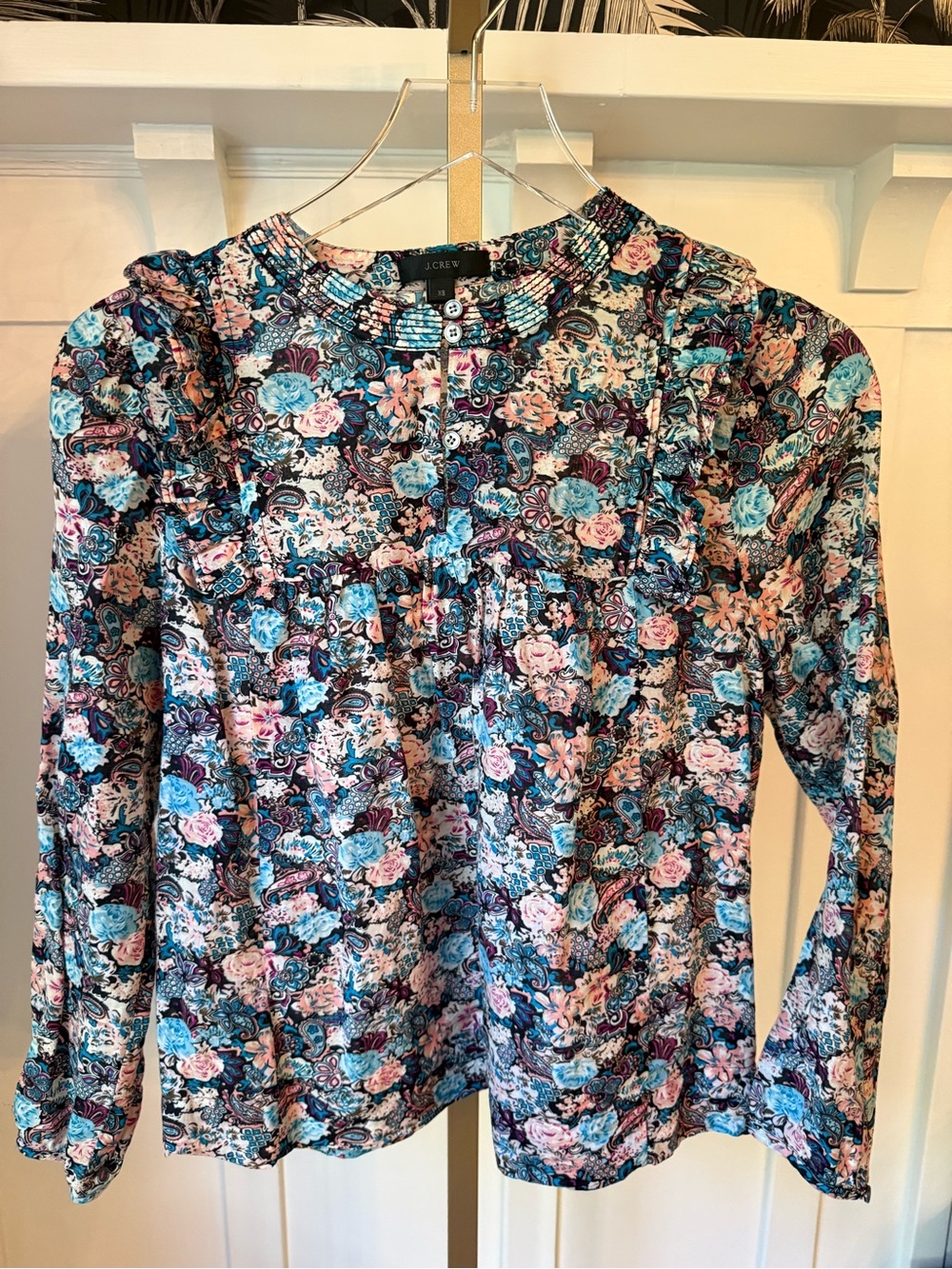 J.Crew x Liberty Floral Pintuck Blouse in Teal & Pink XS